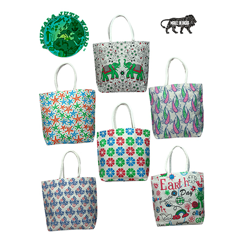 15X18 Inch White Canvas Ladies Jute Hand Bag - Color: Different Available