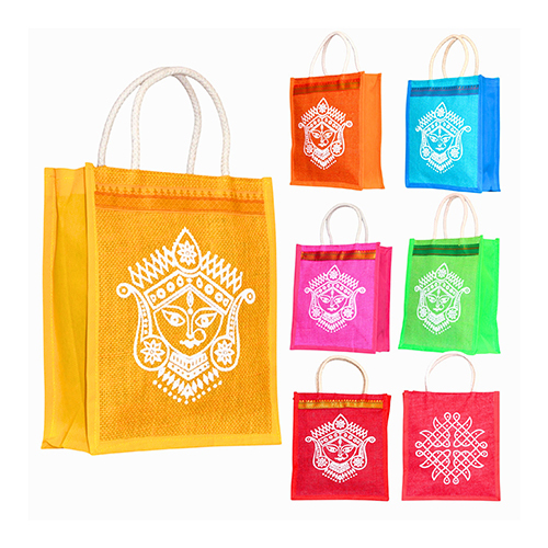 Durga Kolam Printed Jute Bag - Color: Different Available