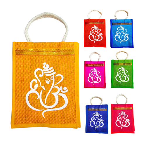 Ganesh Kolam Printed Jute Bag - Color: Different Available