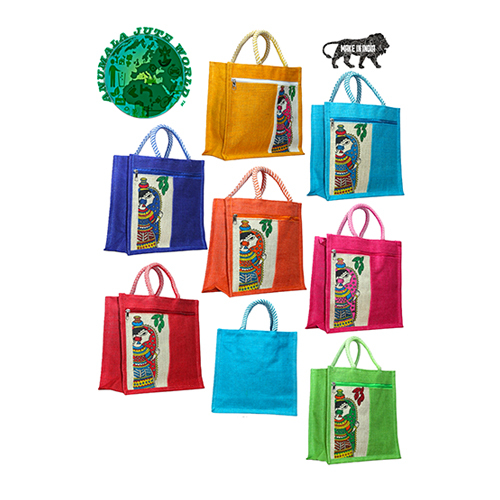 11x11 Inch Madhubani Durga Print Jute Bag