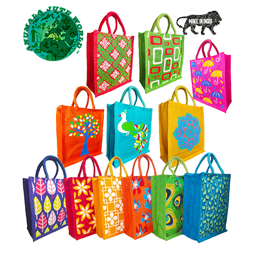 10X11 Inch Multicolor Full Jute Bag - Color: Different Available