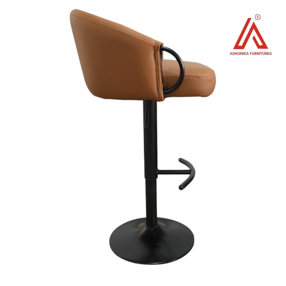 Adjustable Brown Leatherette Bar Stool Chair with Black Metal Base & Armrests  Modern Swivel High Chair for Kitchen & Bar
