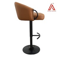 Adjustable Brown Leatherette Bar Stool Chair with Black Metal Base & Armrests  Modern Swivel High Chair for Kitchen & Bar