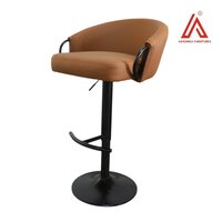 Adjustable Brown Leatherette Bar Stool Chair with Black Metal Base & Armrests  Modern Swivel High Chair for Kitchen & Bar