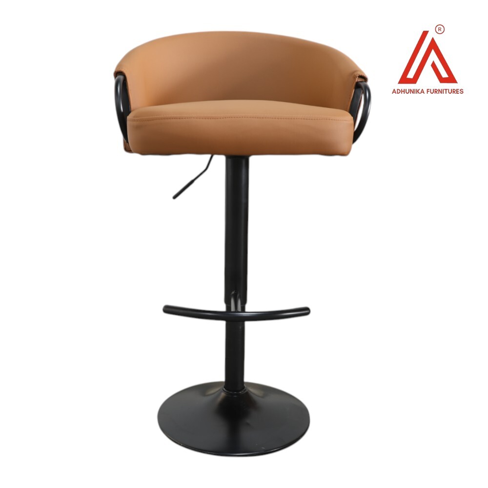 Adjustable Brown Leatherette Bar Stool Chair with Black Metal Base & Armrests  Modern Swivel High Chair for Kitchen & Bar