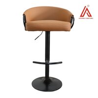 Adjustable Brown Leatherette Bar Stool Chair with Black Metal Base & Armrests  Modern Swivel High Chair for Kitchen & Bar