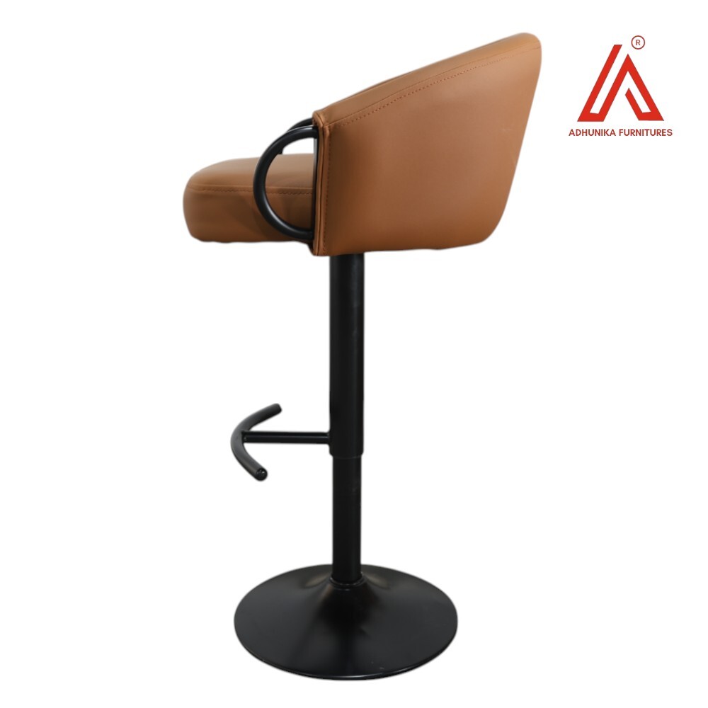 Adjustable Brown Leatherette Bar Stool Chair with Black Metal Base & Armrests  Modern Swivel High Chair for Kitchen & Bar