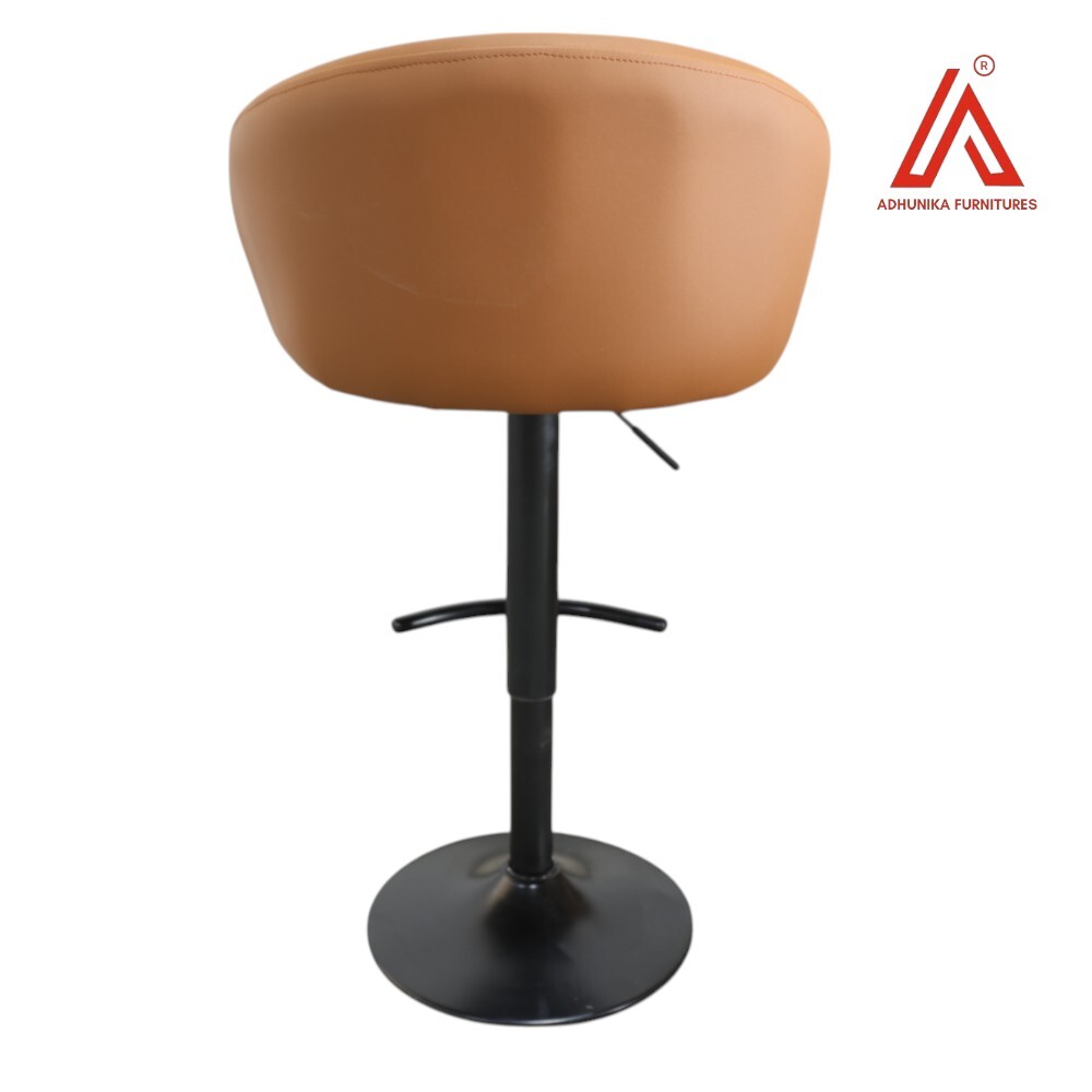 Adjustable Brown Leatherette Bar Stool Chair with Black Metal Base & Armrests  Modern Swivel High Chair for Kitchen & Bar