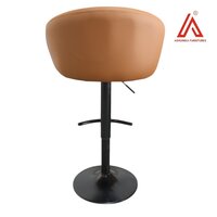 Adjustable Brown Leatherette Bar Stool Chair with Black Metal Base & Armrests  Modern Swivel High Chair for Kitchen & Bar