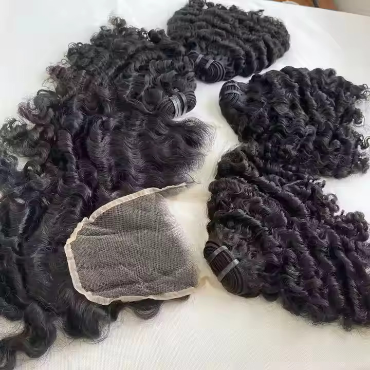 Curly 4x4 Swiss Lace Closure Sew In Human Hair Weave with Free Part Supplier