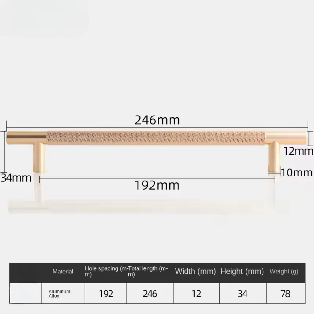 Moonlit Knurled Cabinet Handle | Drawer Handle | Wardrobe Handle | Modern Dresser Handle | Cupboard Handle | Nordic Style Long Handle - Color: Matte Gold
