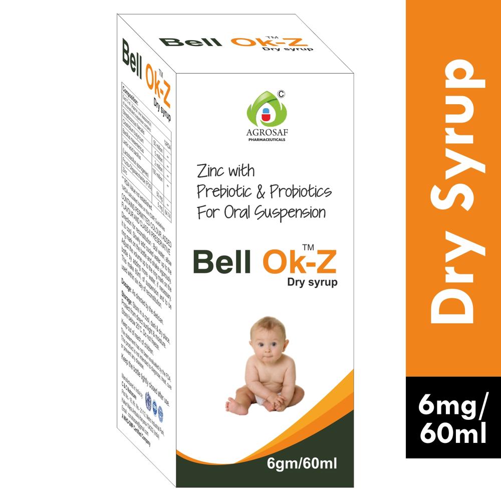 BELL OK Z DRY SYRUP - Streptococcus Faecalis 50 Million + Clostridium Butyricum 5 Million + Bacillus Mesentericus 2 Million+ Lactic Acid Bacillus (lactobacillus Sporogenes) 100 Million + Fructo-oligosaccharide (fos) 50 Million+ Zinc 5 Million