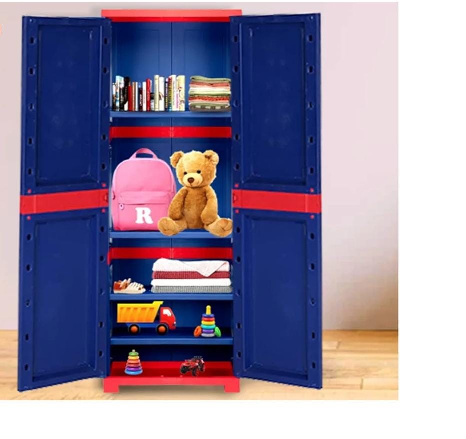 Supreme Fusion Kidz Senior Cupboard - Plastic, 13.7x23x48.6 Inches, Coke Red/blue | Multifunctional Storage, Waterproof, Diy Assembly