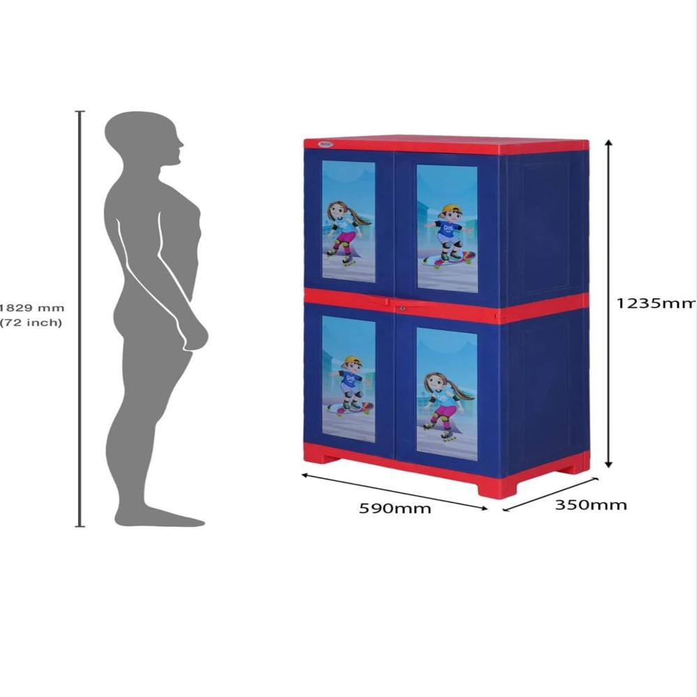 Supreme Fusion Kidz Senior Cupboard - Plastic, 13.7x23x48.6 Inches, Coke Red/blue | Multifunctional Storage, Waterproof, Diy Assembly