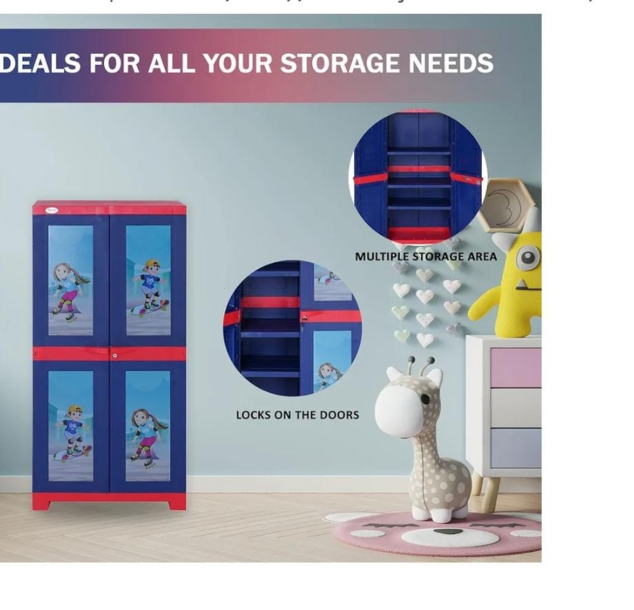 Supreme Fusion Kidz Senior Cupboard - Plastic, 13.7x23x48.6 Inches, Coke Red/blue | Multifunctional Storage, Waterproof, Diy Assembly