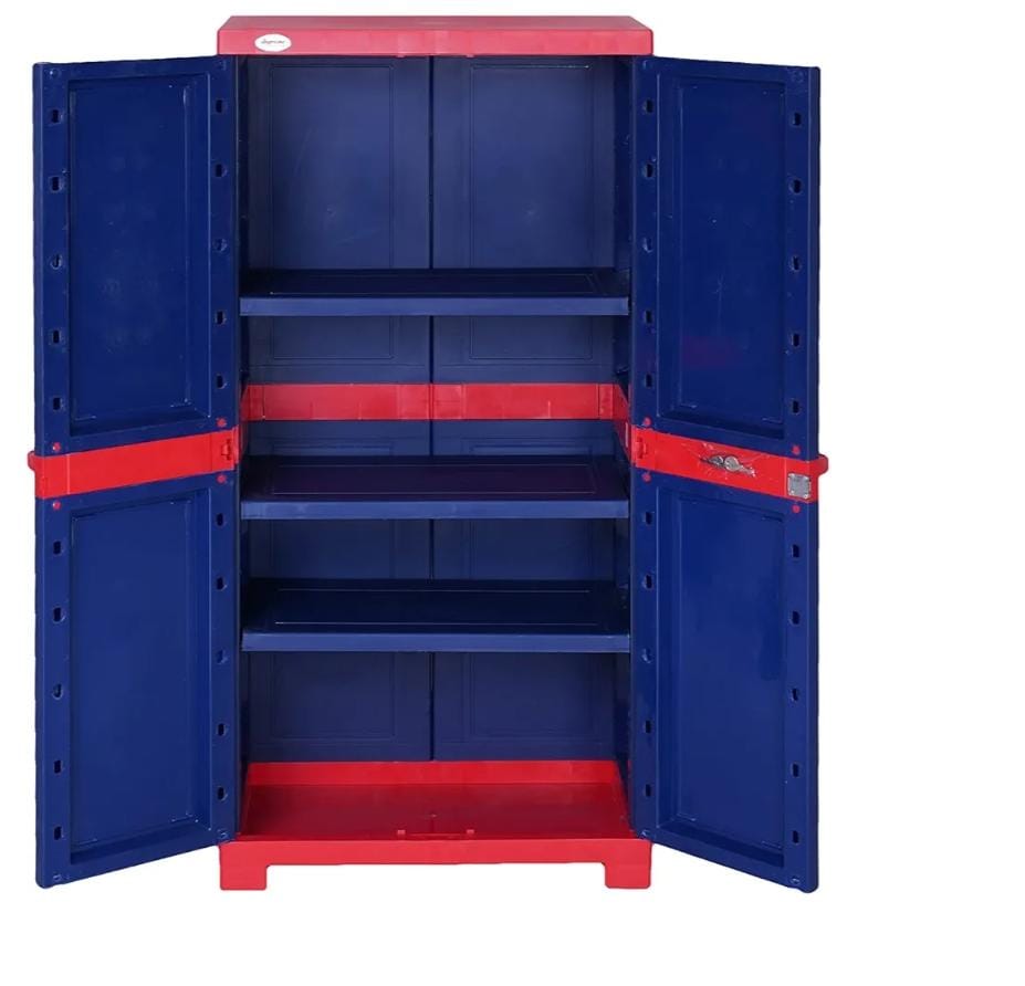 Supreme Fusion Kidz Senior Cupboard - Plastic, 13.7x23x48.6 Inches, Coke Red/blue | Multifunctional Storage, Waterproof, Diy Assembly