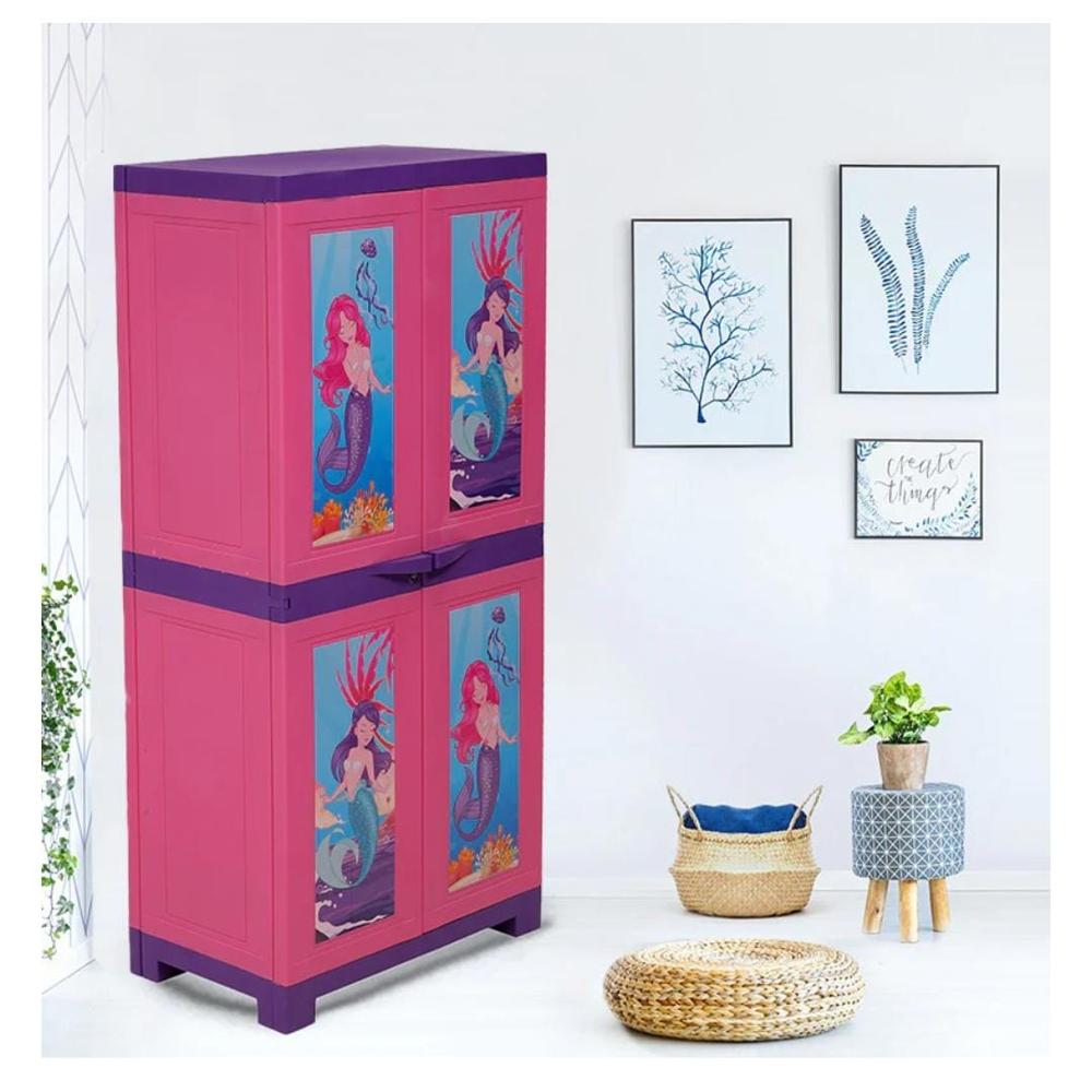 Supreme Fusion Doll Maxi - Plastic, Standard Size | Full Pink/violet Color, Multifunctional Two-door Cupboard With Inbuilt Lock, Eco-friendly Design, Mermaid Decorative Motifs