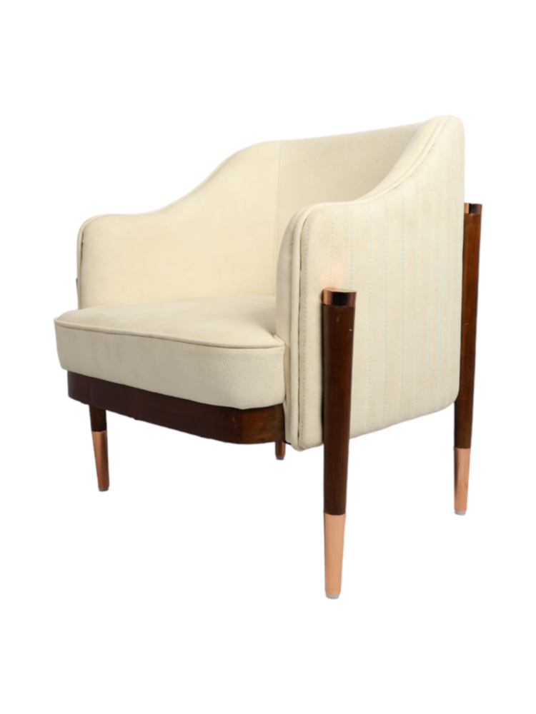 Cream Luxe Curve Armchair with Wood Legs & Copper Accents