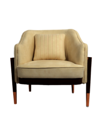 Cream Luxe Curve Armchair with Wood Legs & Copper Accents
