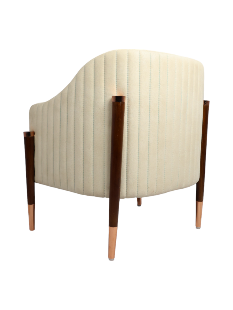 Cream Luxe Curve Armchair with Wood Legs & Copper Accents