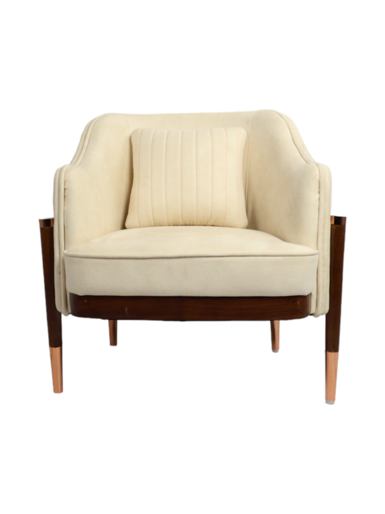 Cream Luxe Curve Armchair with Wood Legs & Copper Accents