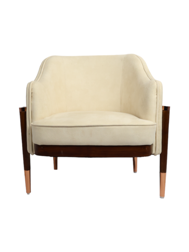 Cream Luxe Curve Armchair with Wood Legs & Copper Accents