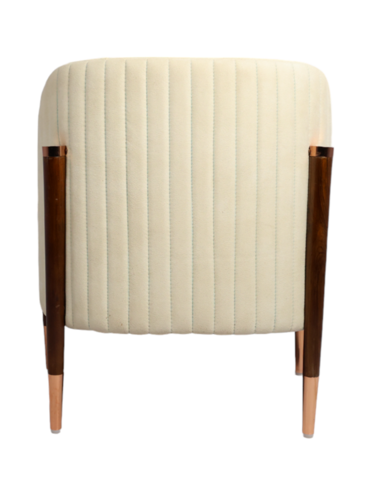 Cream Luxe Curve Armchair with Wood Legs & Copper Accents