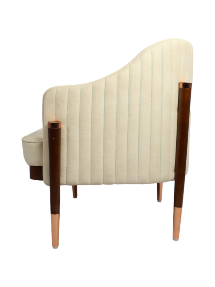 Cream Luxe Curve Armchair with Wood Legs & Copper Accents