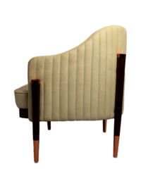 Cream Luxe Curve Armchair with Wood Legs & Copper Accents