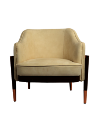 Cream Luxe Curve Armchair with Wood Legs & Copper Accents