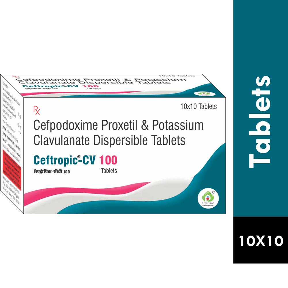 CEFTROPIC CV 100 TABLET - Cefpodoxime Proxetil 100mg & Pottassum Clavulanate 62.5mg Dispersible Tablet