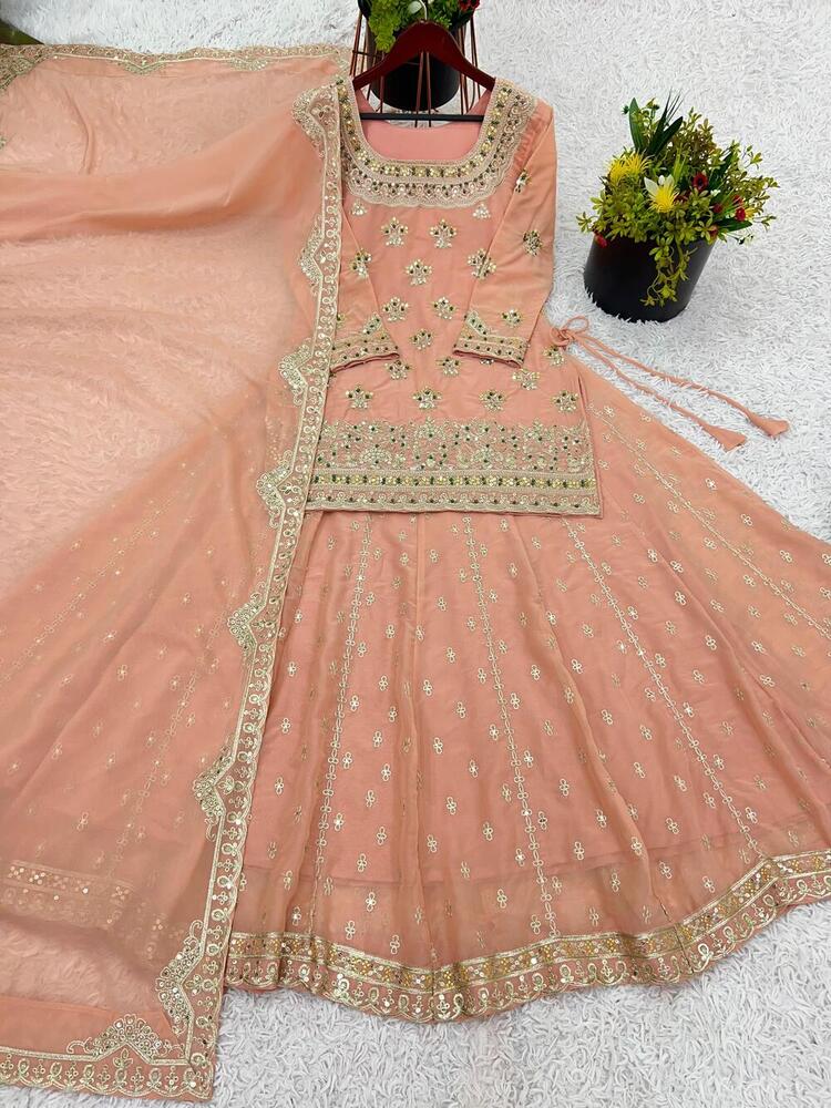 Party Wear Kurti Lehenga - Color: Single