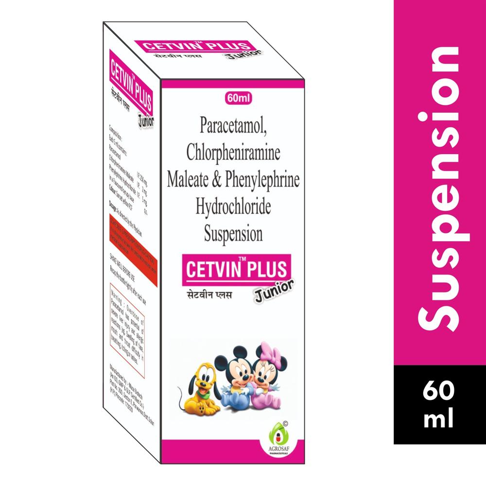 CETVIN PLUS JUNIOR SUSPENSION - Each 5 Ml Contains : Paracetamol Ip 250 Mg, Chlorpheniramine Maleate Ip 2 Mg , Phenylphrine Hydrochloride Ip 5 Mg , In A Flavoured Syrupy Base Q.s.