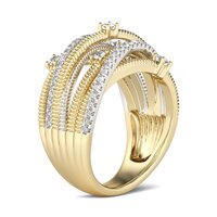 Intertwined Round Cut Lab Grown Diamond Two Tone Thread Design Ring in 18K Gold
