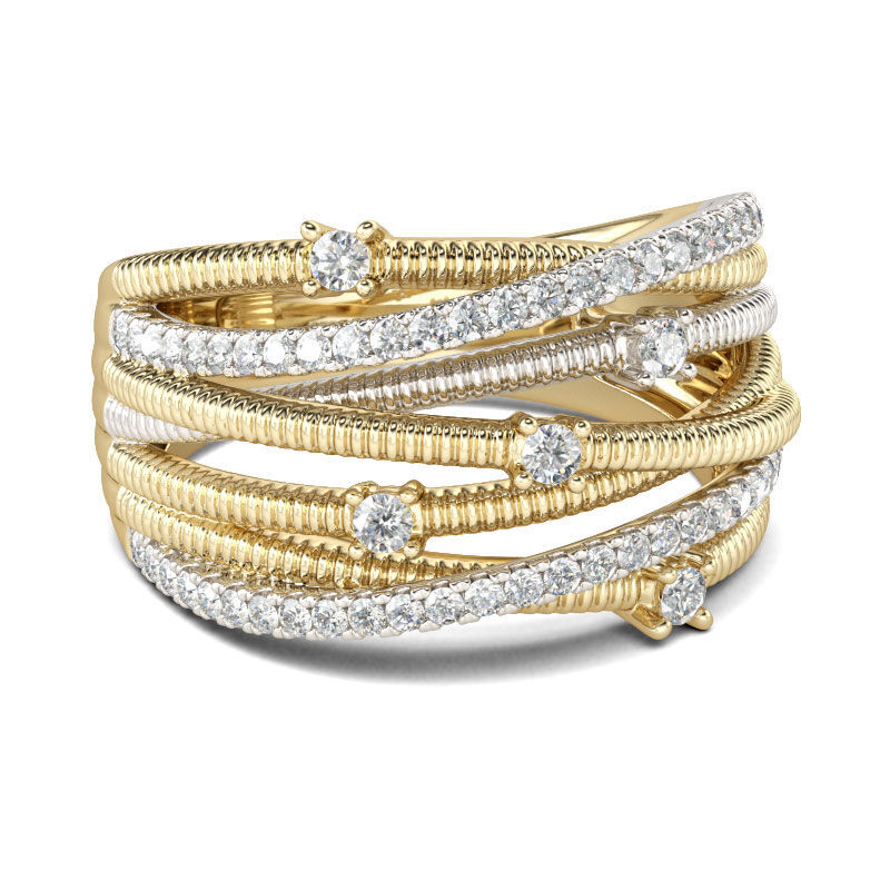 Intertwined Round Cut Lab Grown Diamond Two Tone Thread Design Ring in 18K Gold