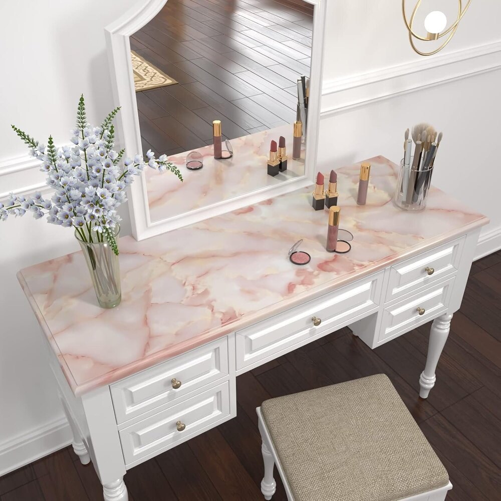 Waterproof Marble Wallpaper Self Adhesive Apricot Pink Vinyl Wall Paper