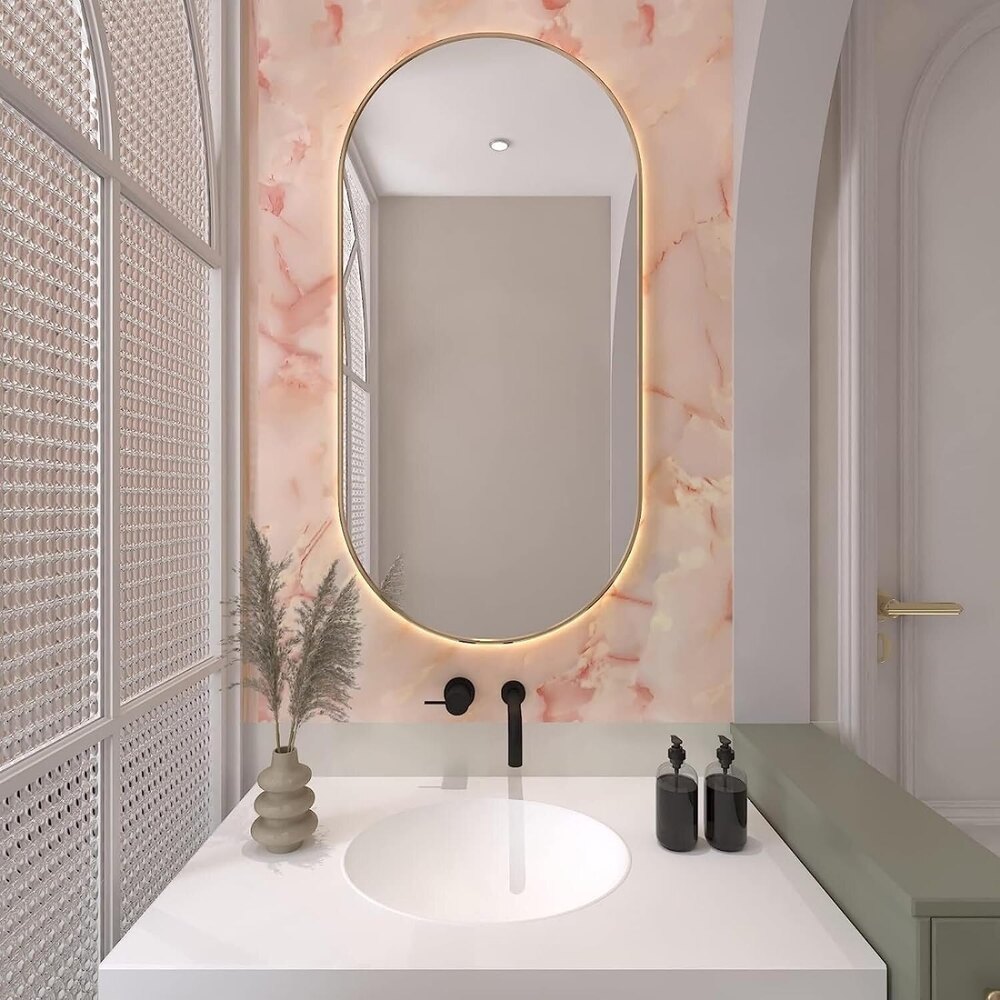 Waterproof Marble Wallpaper Self Adhesive Apricot Pink Vinyl Wall Paper
