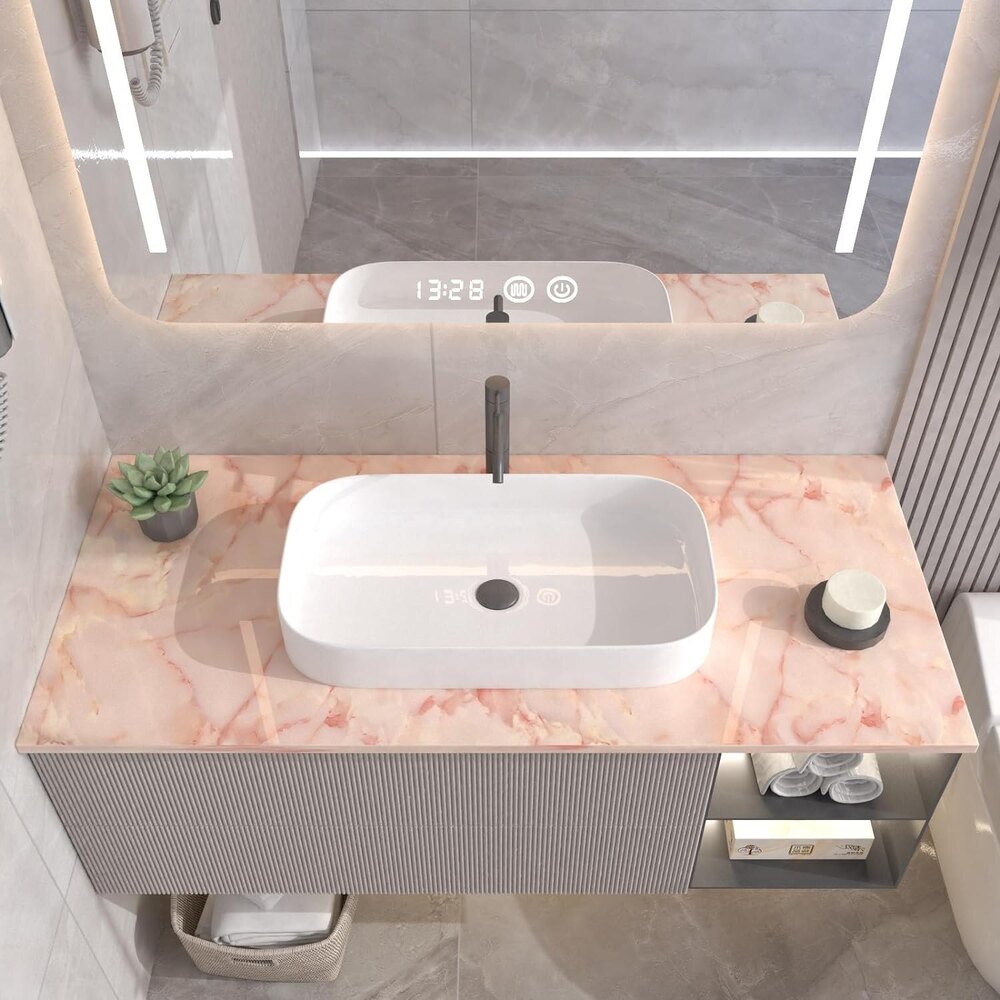 Waterproof Marble Wallpaper Self Adhesive Apricot Pink Vinyl Wall Paper