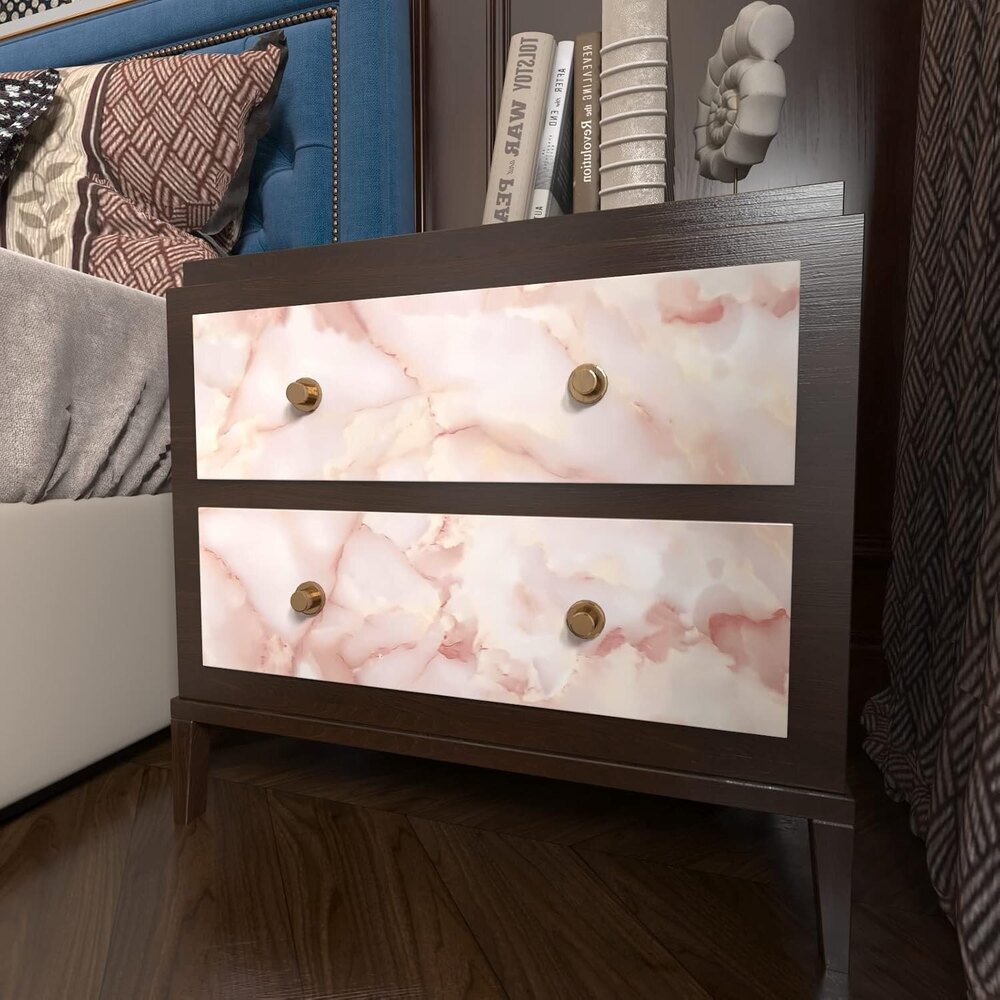 Waterproof Marble Wallpaper Self Adhesive Apricot Pink Vinyl Wall Paper