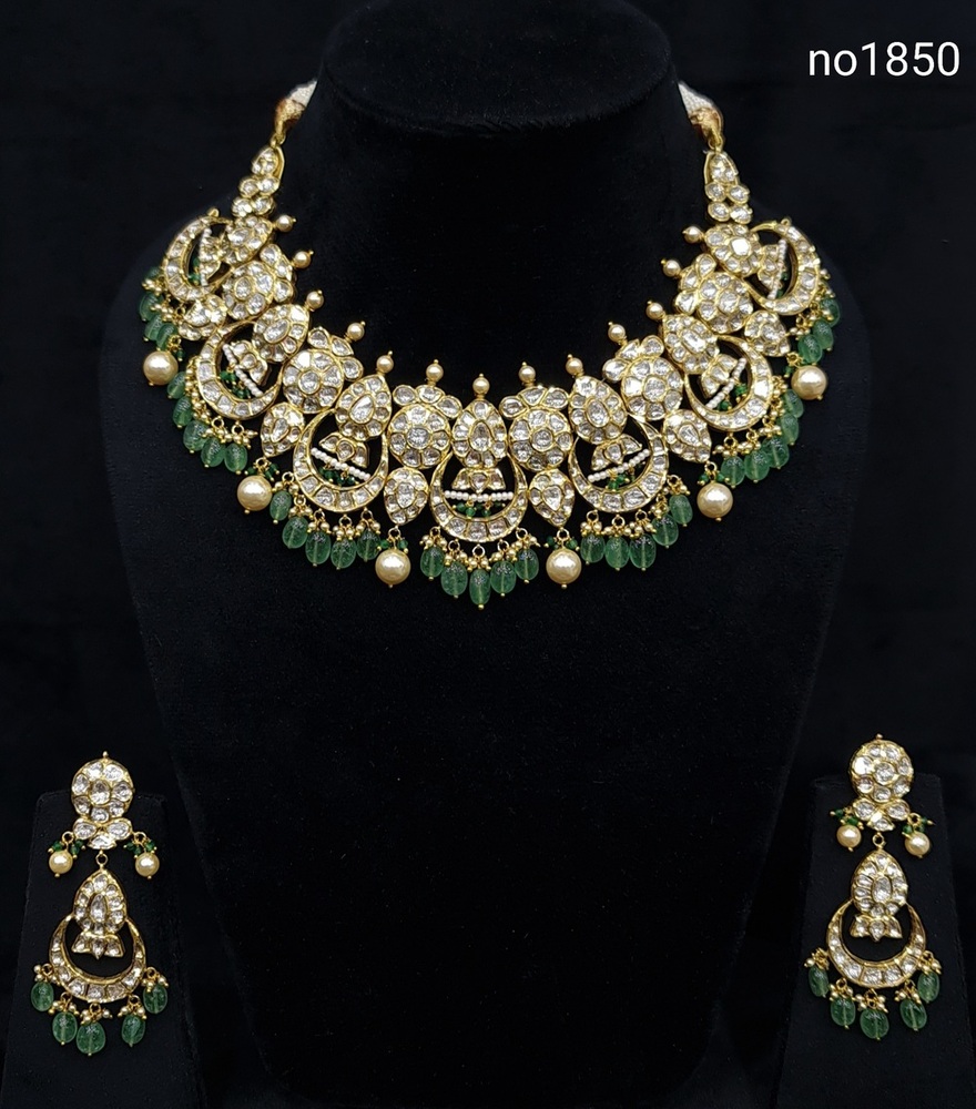 18kt Moon Design Diamond Polki Long Set