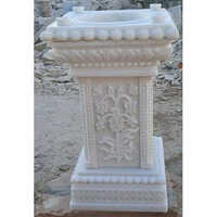 Marble Tulsi Stand - Hand Carved Square Design, Polished White Marble, Fire-resistant Attributes | Ideal For Outdoor Use, Elegant Aesthetic