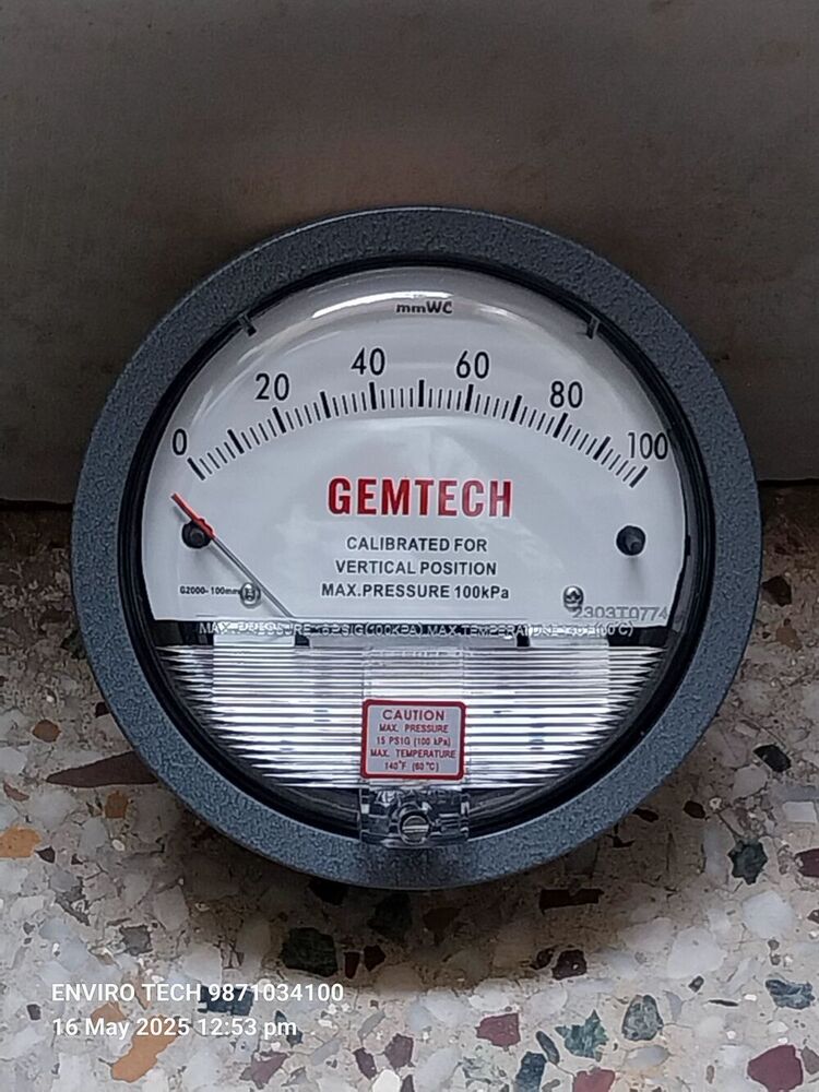 GEMTECH Differential Pressure Gauge Range 0-5 Kilopascals