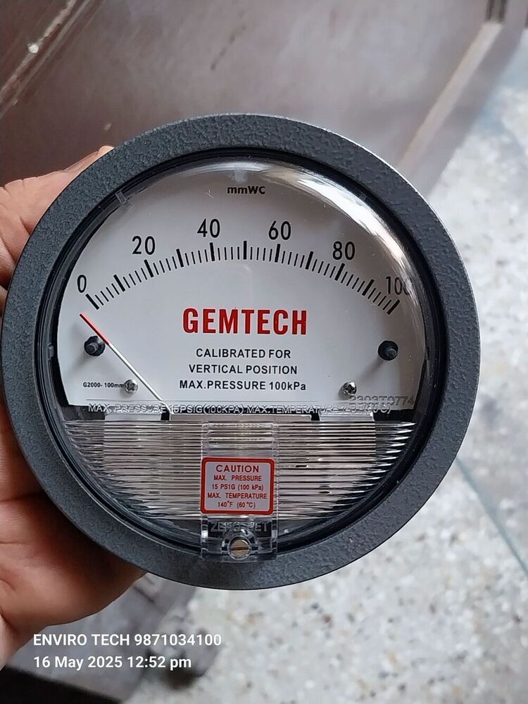 GEMTECH Differential Pressure Gauge Range 0-5 Kilopascals