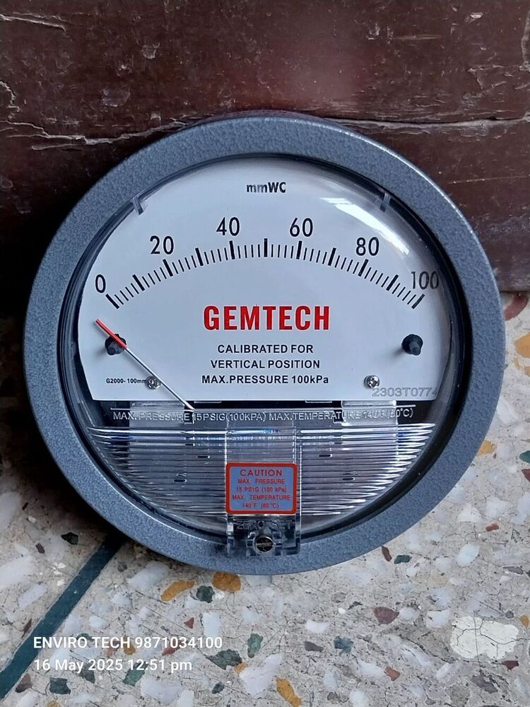 GEMTECH Differential Pressure Gauge Range 0-5 Kilopascals