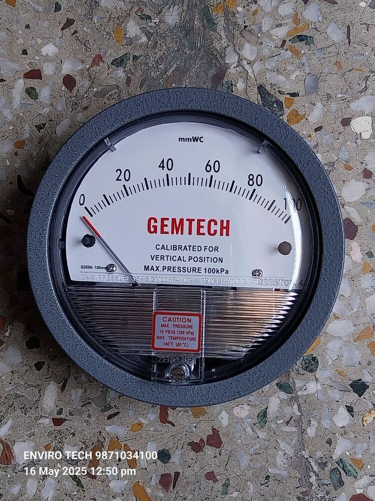 GEMTECH Differential Pressure Gauge Range 0-2.5 Kilopascal