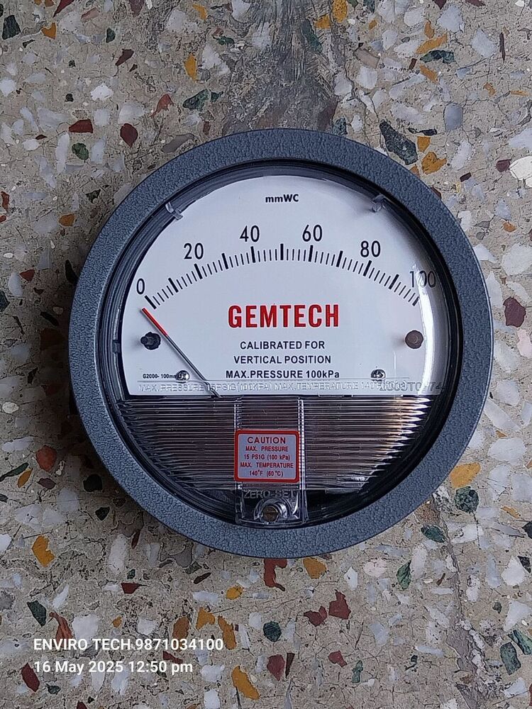 Gemtech Differential Pressure Gauge Range 0-2.5 Kilopascal - Accuracy: 2% (-Ha Model 1) Of Fs (3% (-Ha 1.5%) On -0