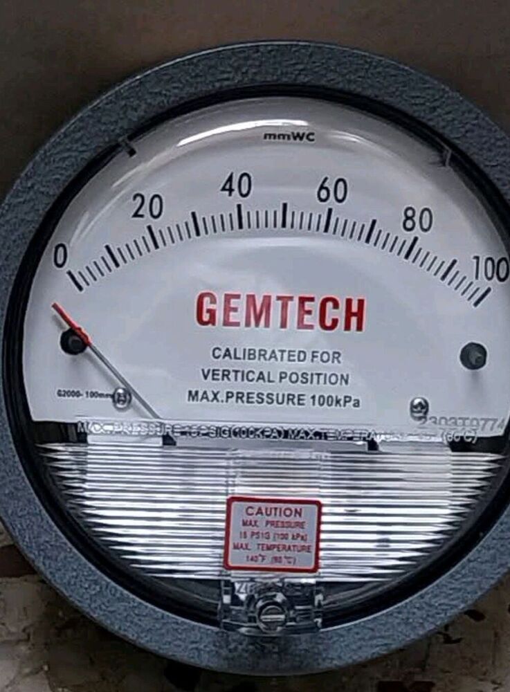 Gemtech Differential Pressure Gauge Range 0-2.5 Kilopascal - Accuracy: 2% (-Ha Model 1) Of Fs (3% (-Ha 1.5%) On -0
