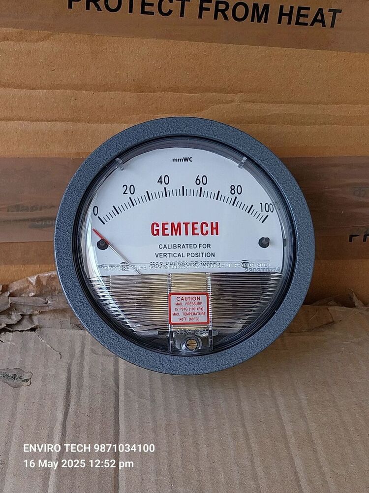 Gemtech Differential Pressure Gauge Range 0-2.5 Kilopascal - Accuracy: 2% (-Ha Model 1) Of Fs (3% (-Ha 1.5%) On -0