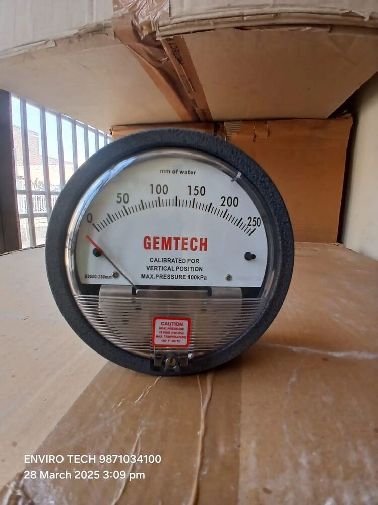 Gemtech Differential Pressure Gauge Range 0-250 Mm - Accuracy: 2% (-Ha Model 1) Of Fs (3% (-Ha 1.5%) On -0