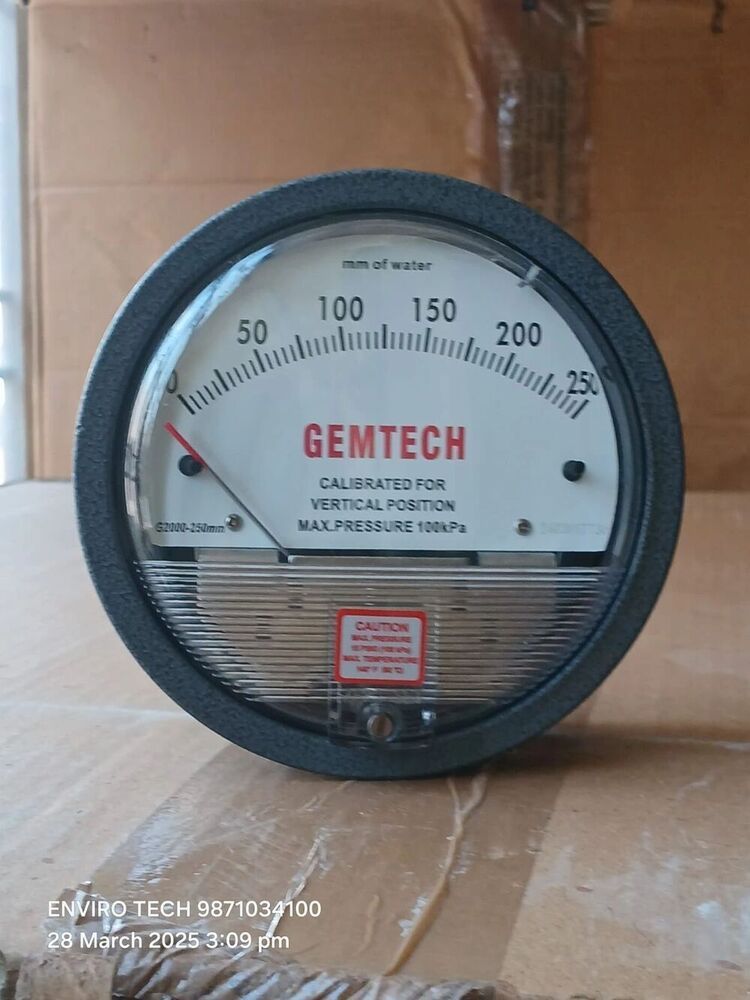 GEMTECH Differential Pressure Gauge Range 0-250 MM